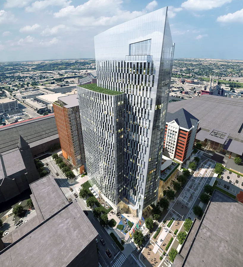 Indiana Convention Center Expansion and Signia by Hilton Indianapolis - Aerial Rendering - Credit: Ratio Architects
